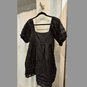 Lace black puffy sleeve babydoll dress